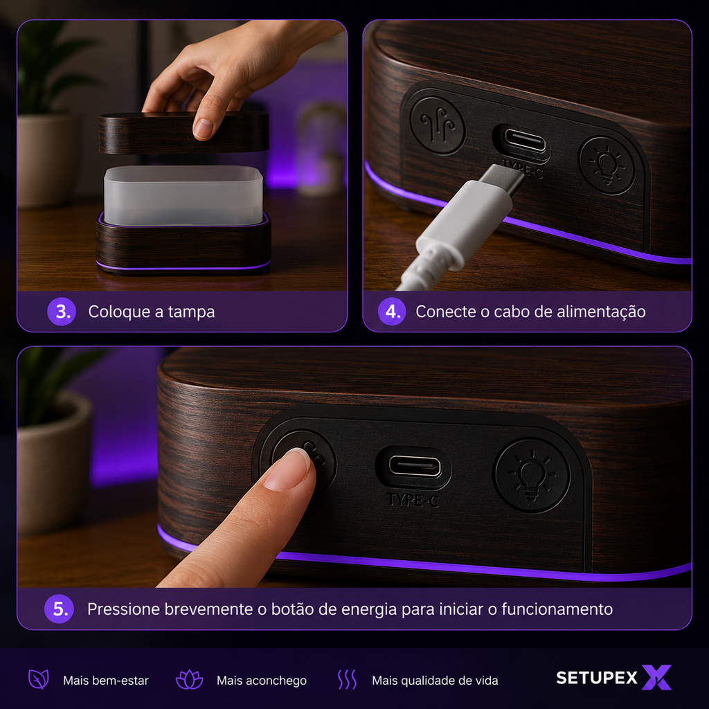 Difusor de Aromas Ultrassônico com Efeito Chama LED