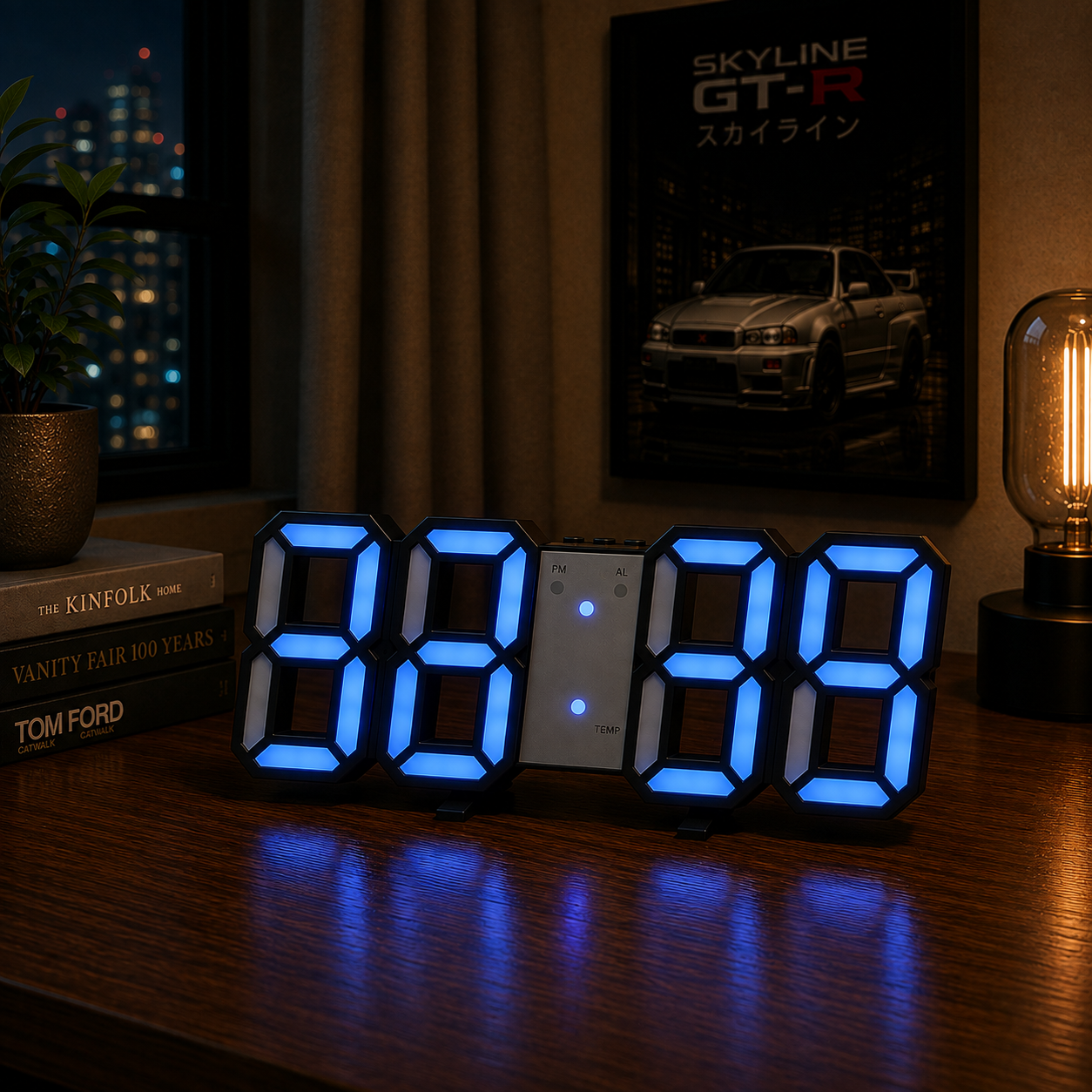 Relógio de Parede LED 3D Moderno com Data e Hora