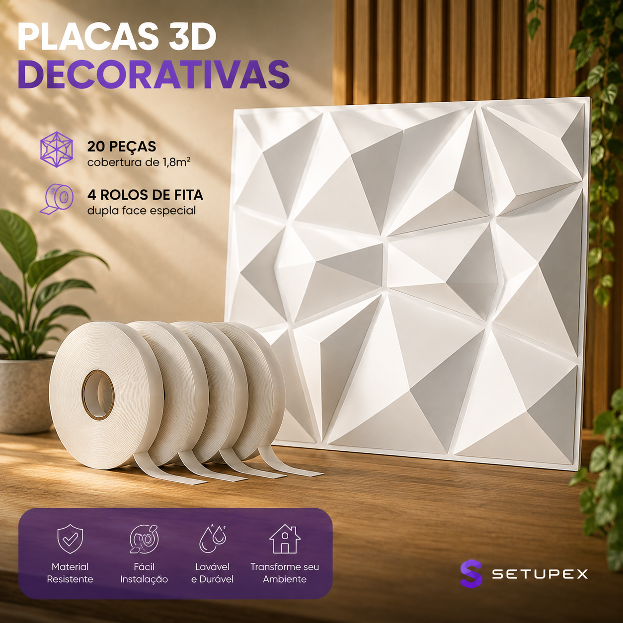 Kit 20 Placas 3D Decorativas para Parede 30x30cm