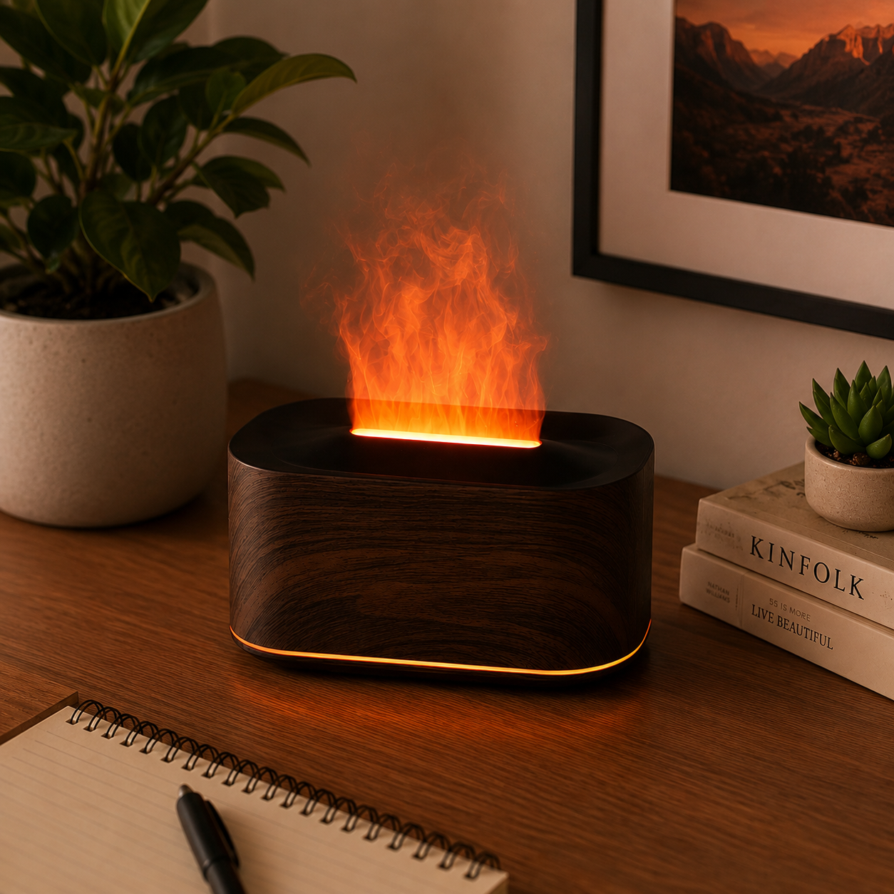 Difusor de Aromas Ultrassônico com Efeito Chama LED