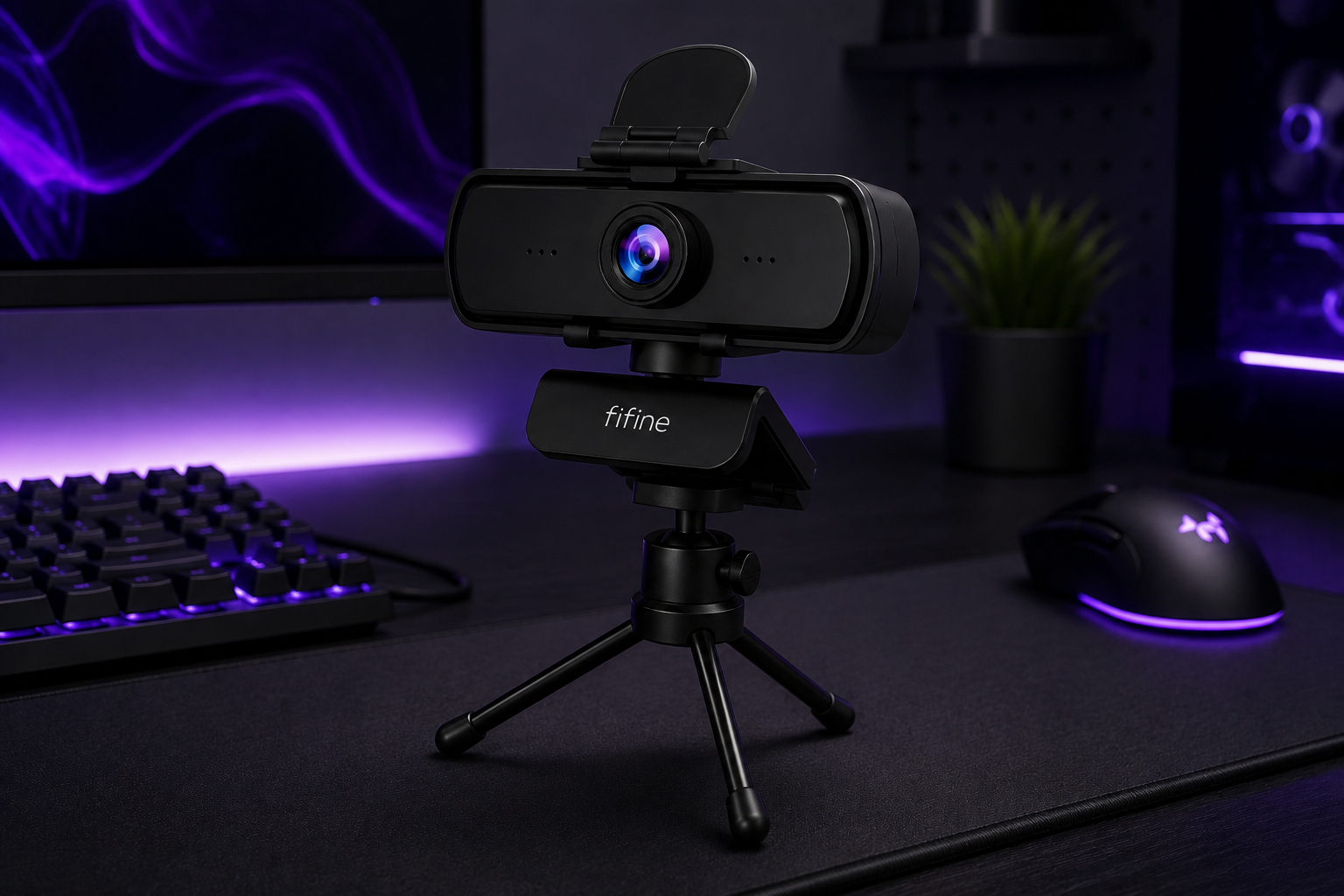 FIFINE 1440p Full HD PC Webcam with Microphone, Tripod, for USB Desktop & Laptop, Live Streaming Webcam for Video Calling - K420