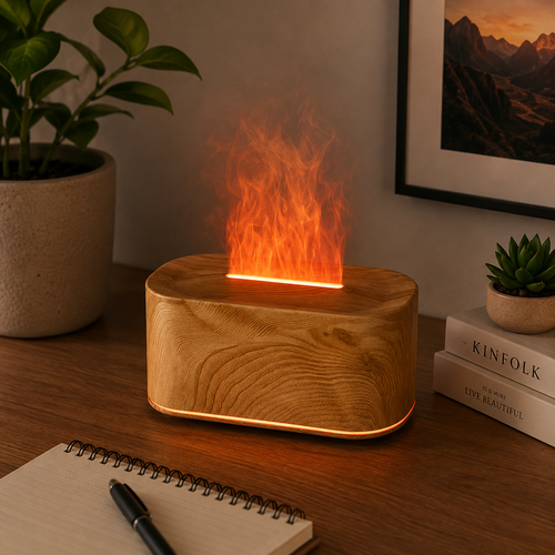 Difusor de Aromas Ultrassônico com Efeito Chama LED