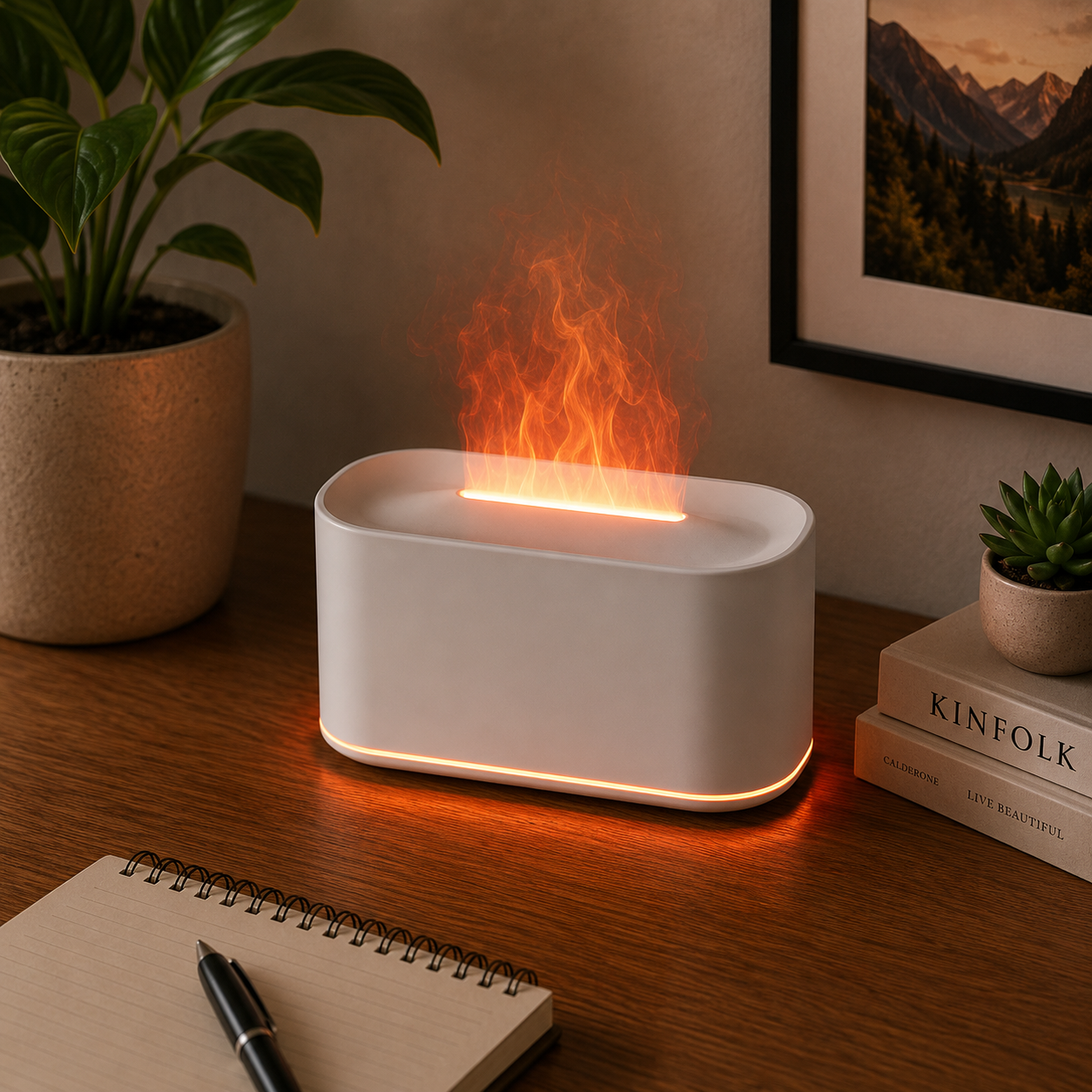 Difusor de Aromas Ultrassônico com Efeito Chama LED