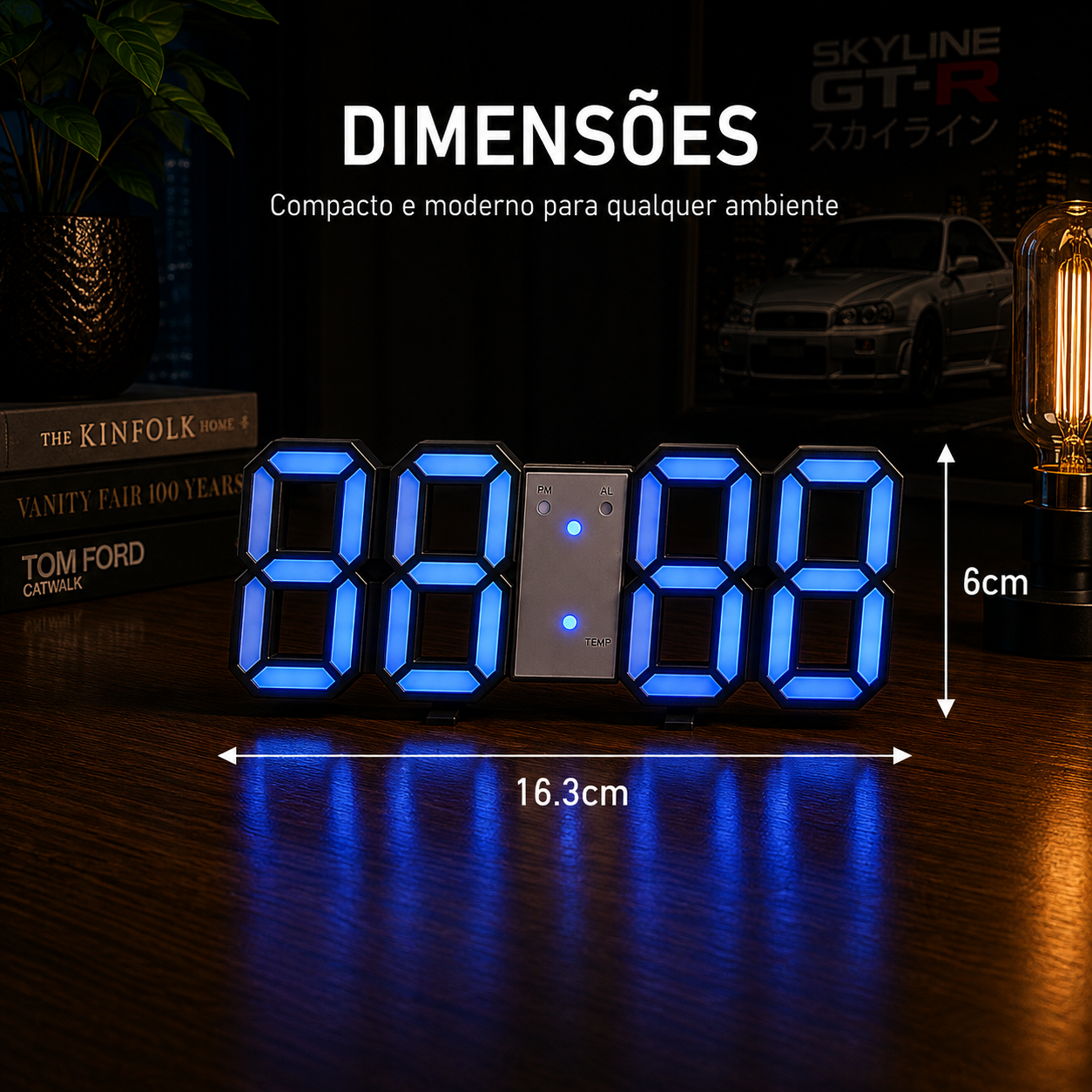 Relógio de Parede LED 3D Moderno com Data e Hora