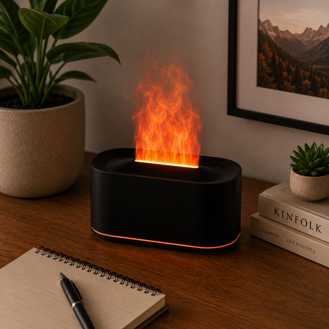 Difusor de Aromas Ultrassônico com Efeito Chama LED