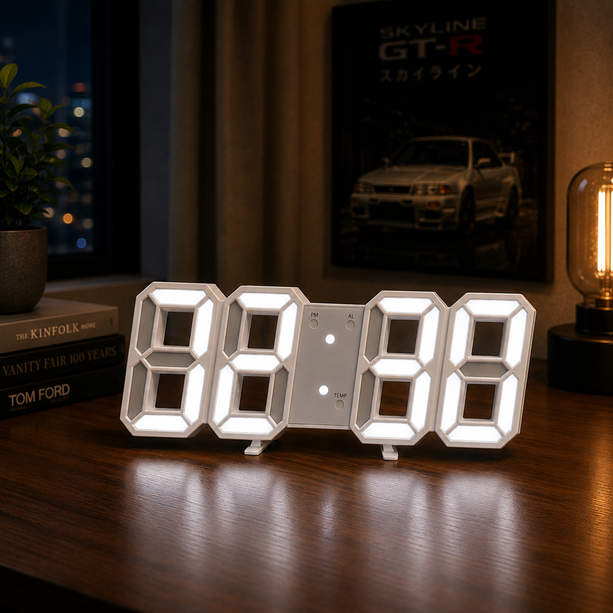Relógio de Parede LED 3D Moderno com Data e Hora