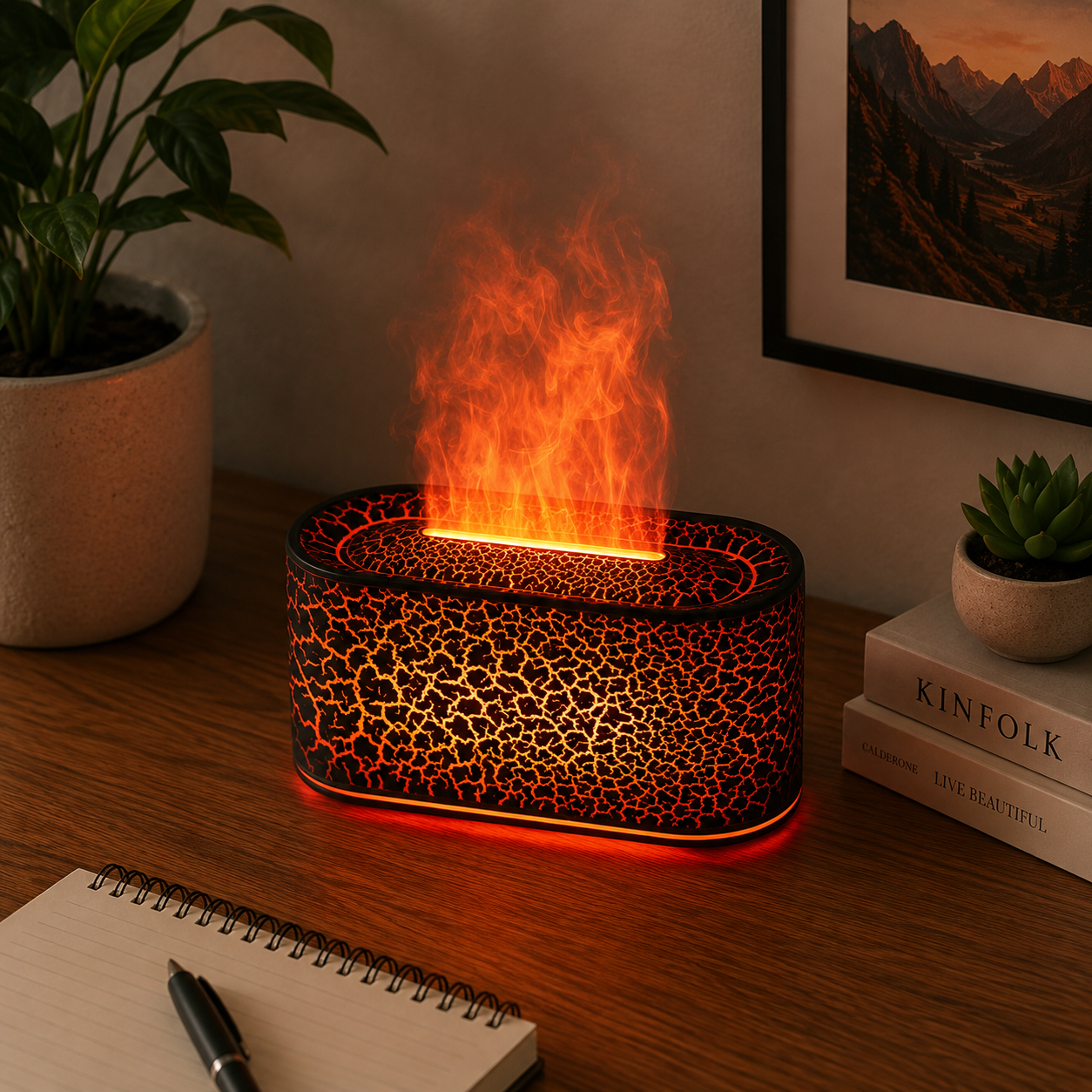Difusor de Aromas Ultrassônico com Efeito Chama LED