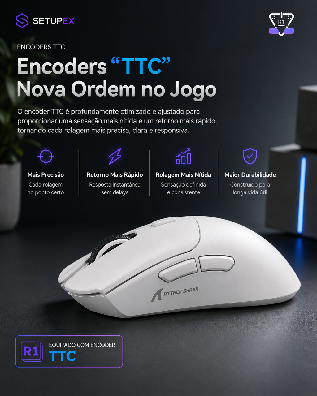 Mouse Gamer Attack Shark R1 Wireless RGB