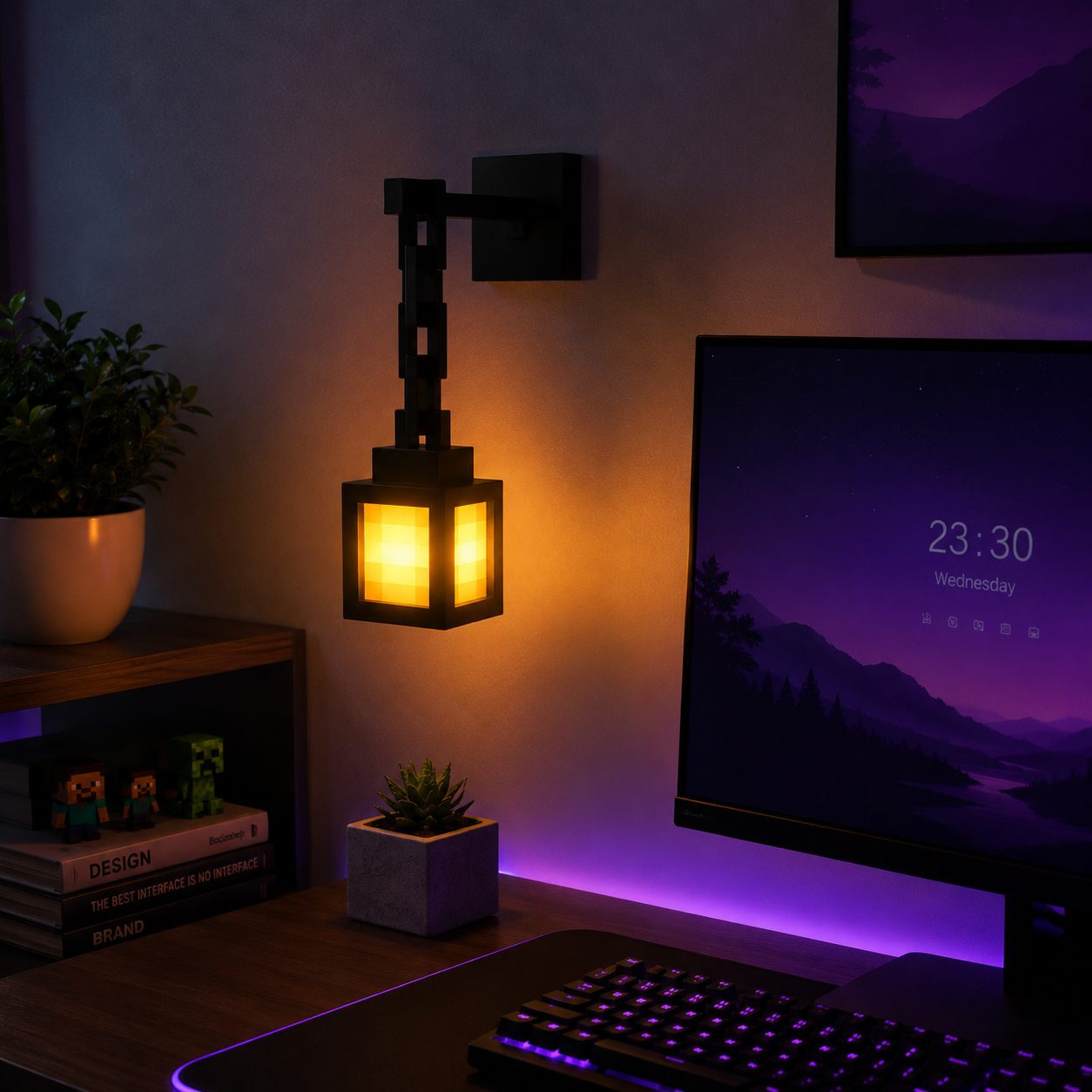 3D Printed Luminous Lantern Nightlight Pixel Game Theme Ambient Home Decor Ornament Light