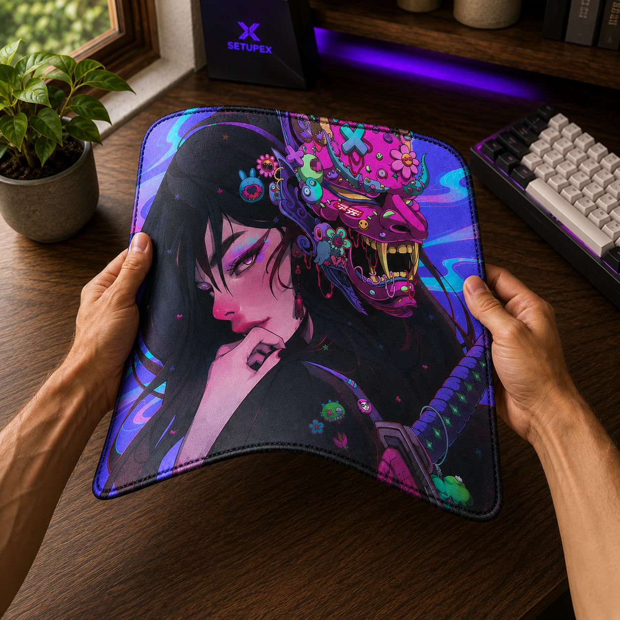 Mouse Pad Gamer Oni Girl 45x40 Antiderrapante Premium