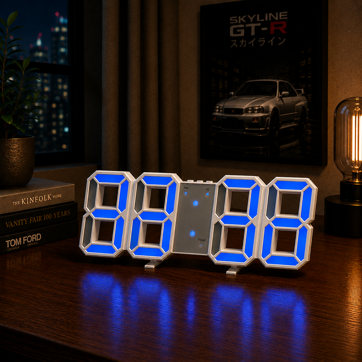 Relógio de Parede LED 3D Moderno com Data e Hora