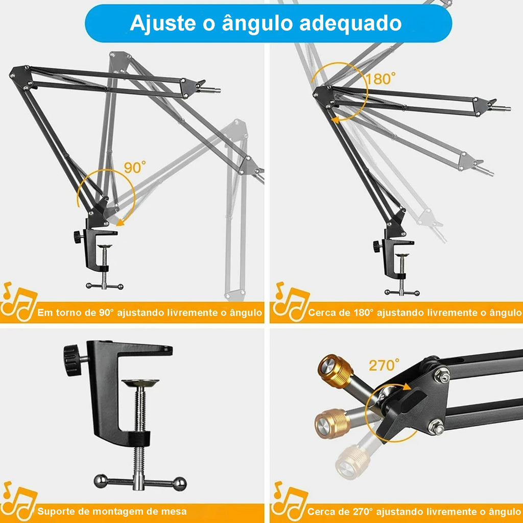 Suporte Articulado Profissional para Microfone Gamer e Podcast