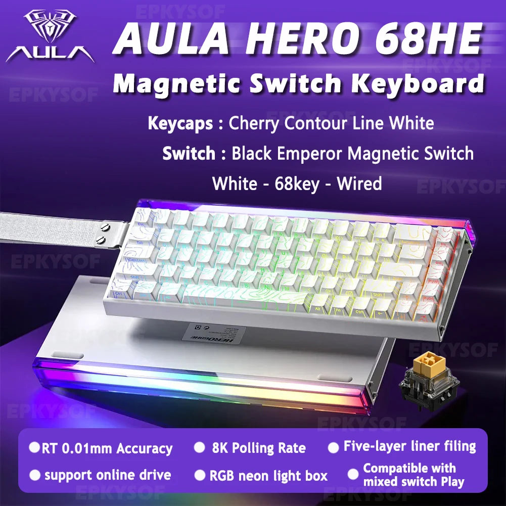 Teclado Mecânico AULA HERO 68HE RGB Gamer 8K
