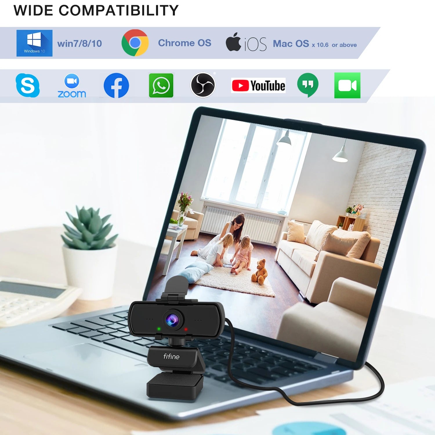 Webcam FIFINE K420 1440p com Microfone Integrado