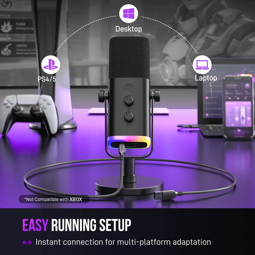 Microfone FIFINE AM8 USB/XLR com RGB e Monitoramento de Áudio
