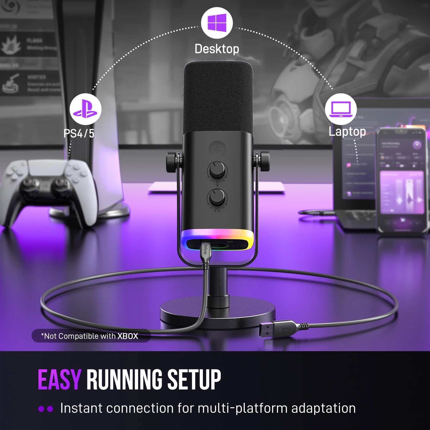 Microfone FIFINE AM8 USB/XLR com RGB e Monitoramento de Áudio