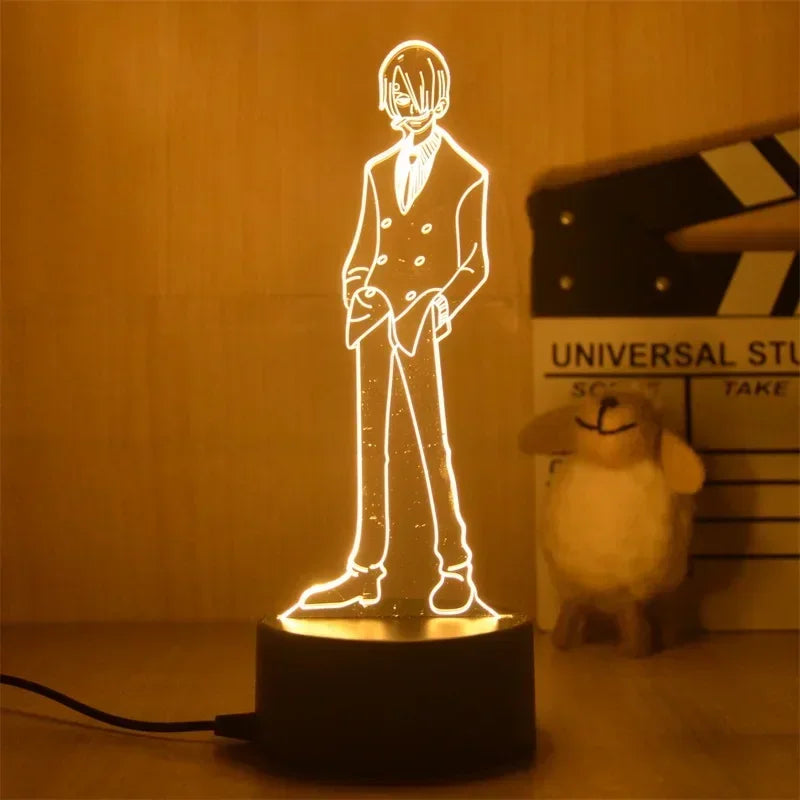 Luminária LED One Piece | Abajur Acrílico Anime com Luffy, Zoro, Chopper e Hancock | Decoração Quarto Infantil e Presente de Aniversário