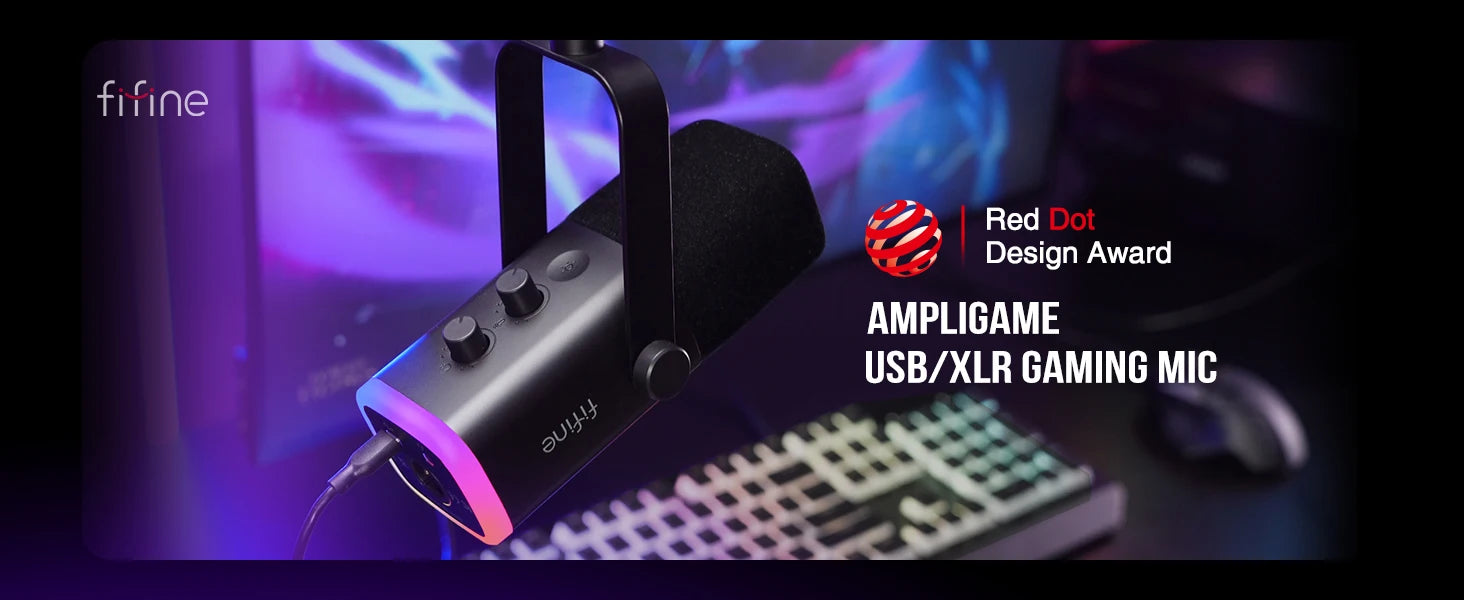 Microfone FIFINE AM8 USB/XLR com RGB e Monitoramento de Áudio