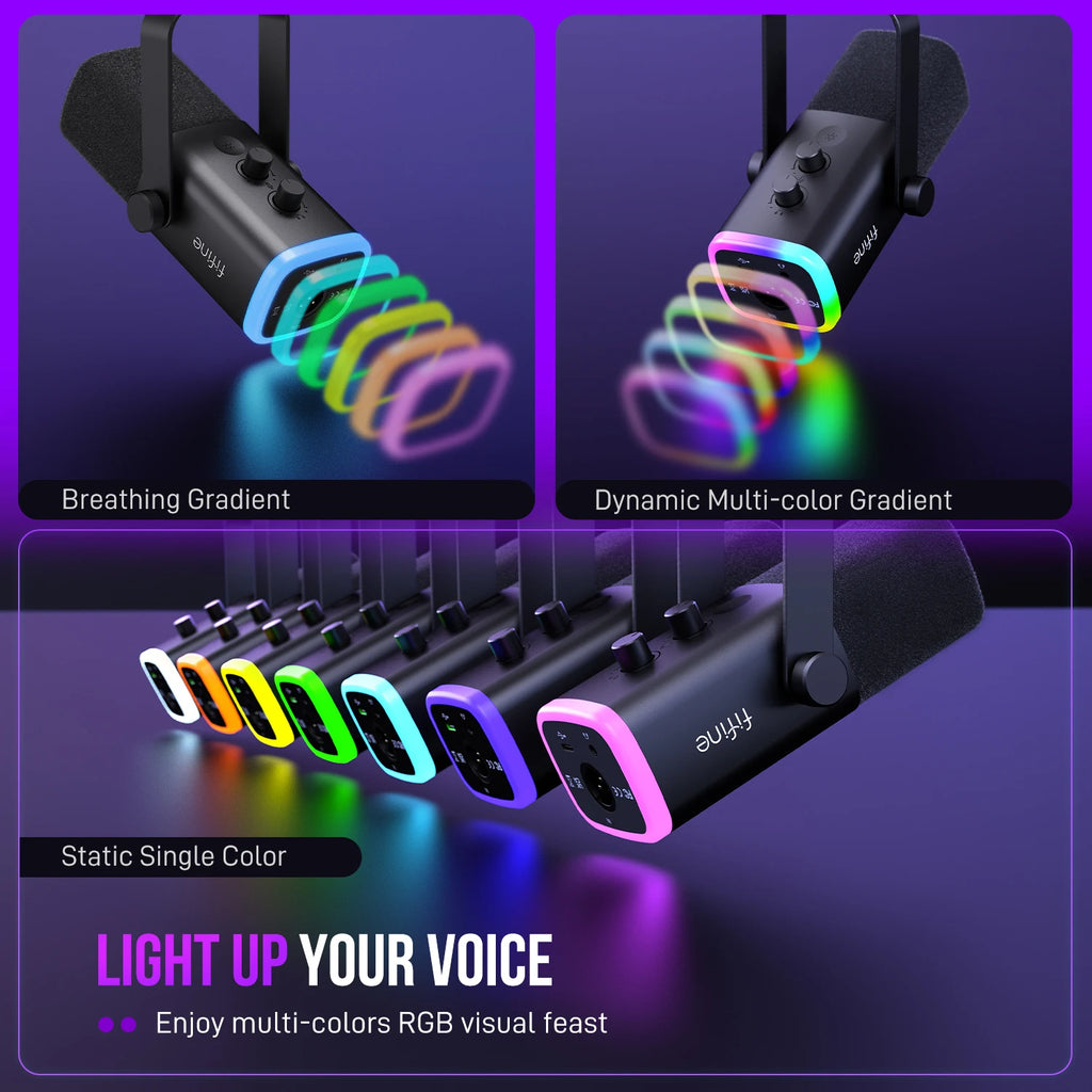 Microfone FIFINE AM8 USB/XLR com RGB e Monitoramento de Áudio