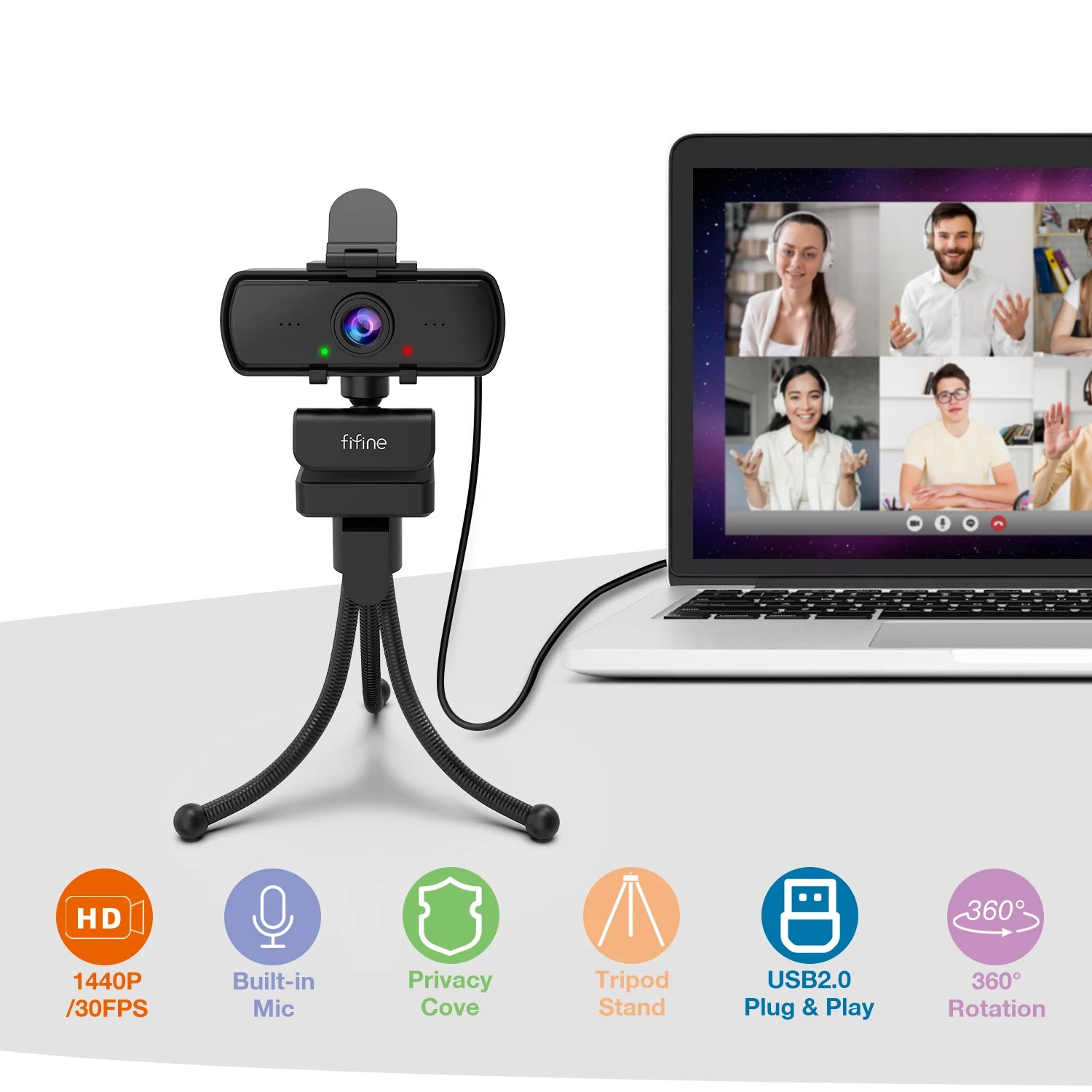 Webcam FIFINE K420 1440p com Microfone Integrado