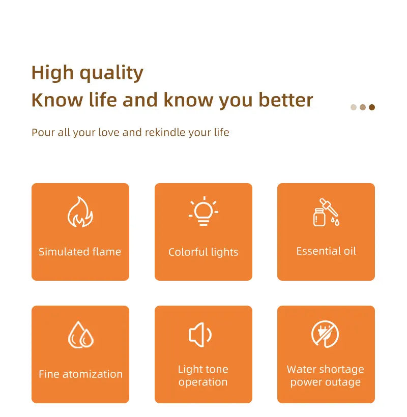 Difusor de Aromas Ultrassônico com Efeito Chama LED