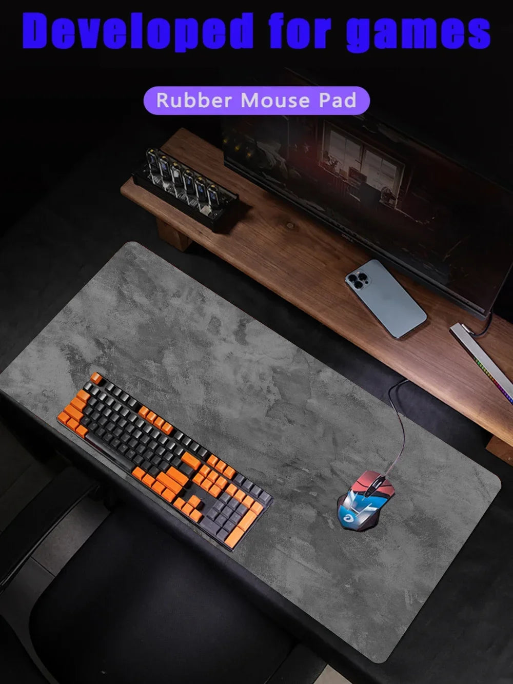 Mouse Pad Extra Grande Cinza para Teclado e Mouse