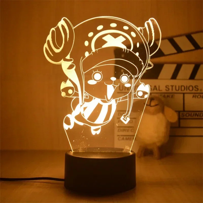 Luminária LED One Piece | Abajur Acrílico Anime com Luffy, Zoro, Chopper e Hancock | Decoração Quarto Infantil e Presente de Aniversário