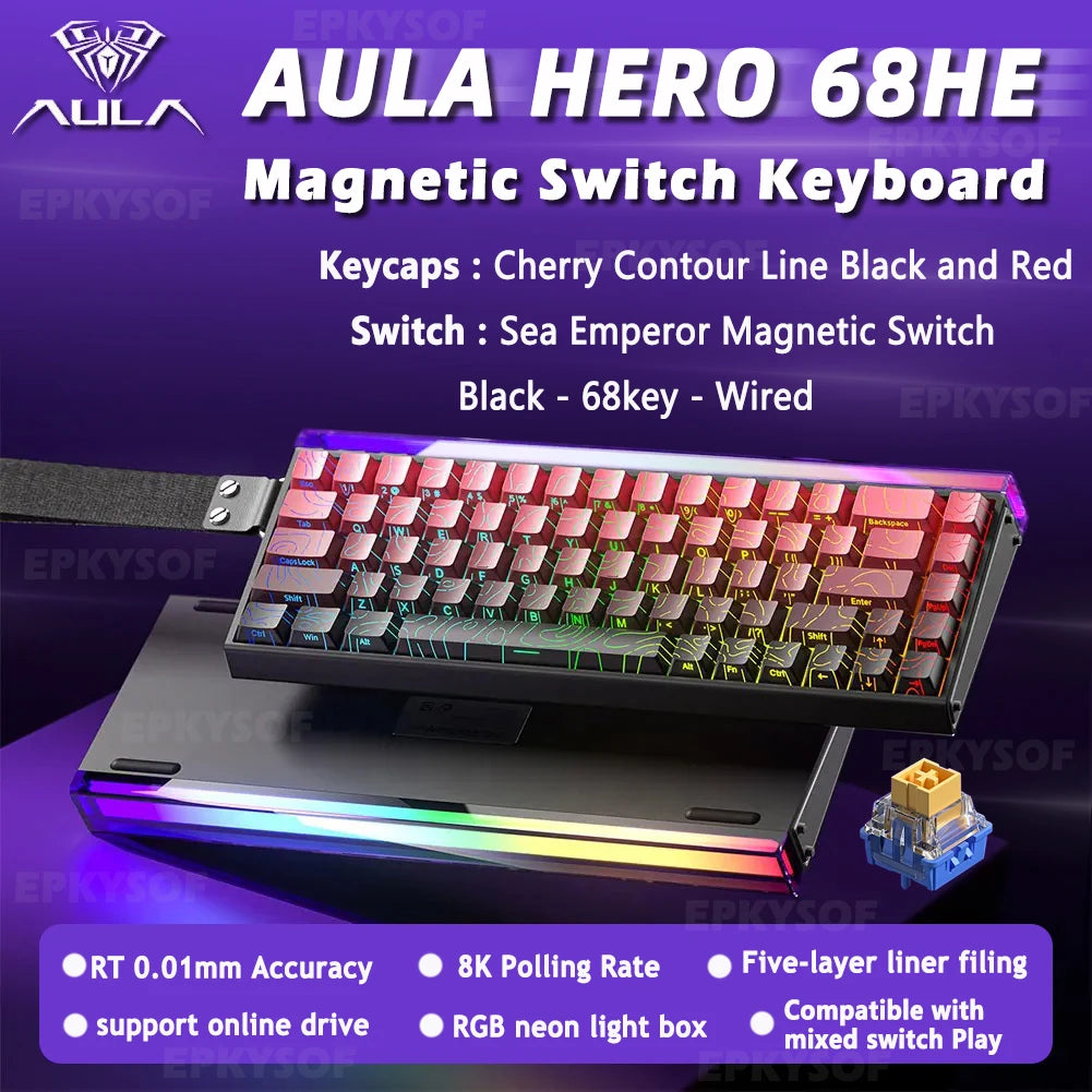 Teclado Mecânico AULA HERO 68HE RGB Gamer 8K