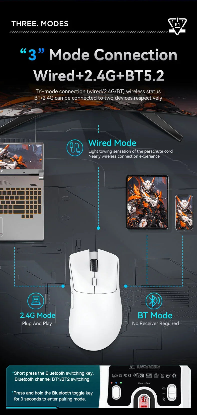 Mouse Gamer Attack Shark R1 Wireless RGB