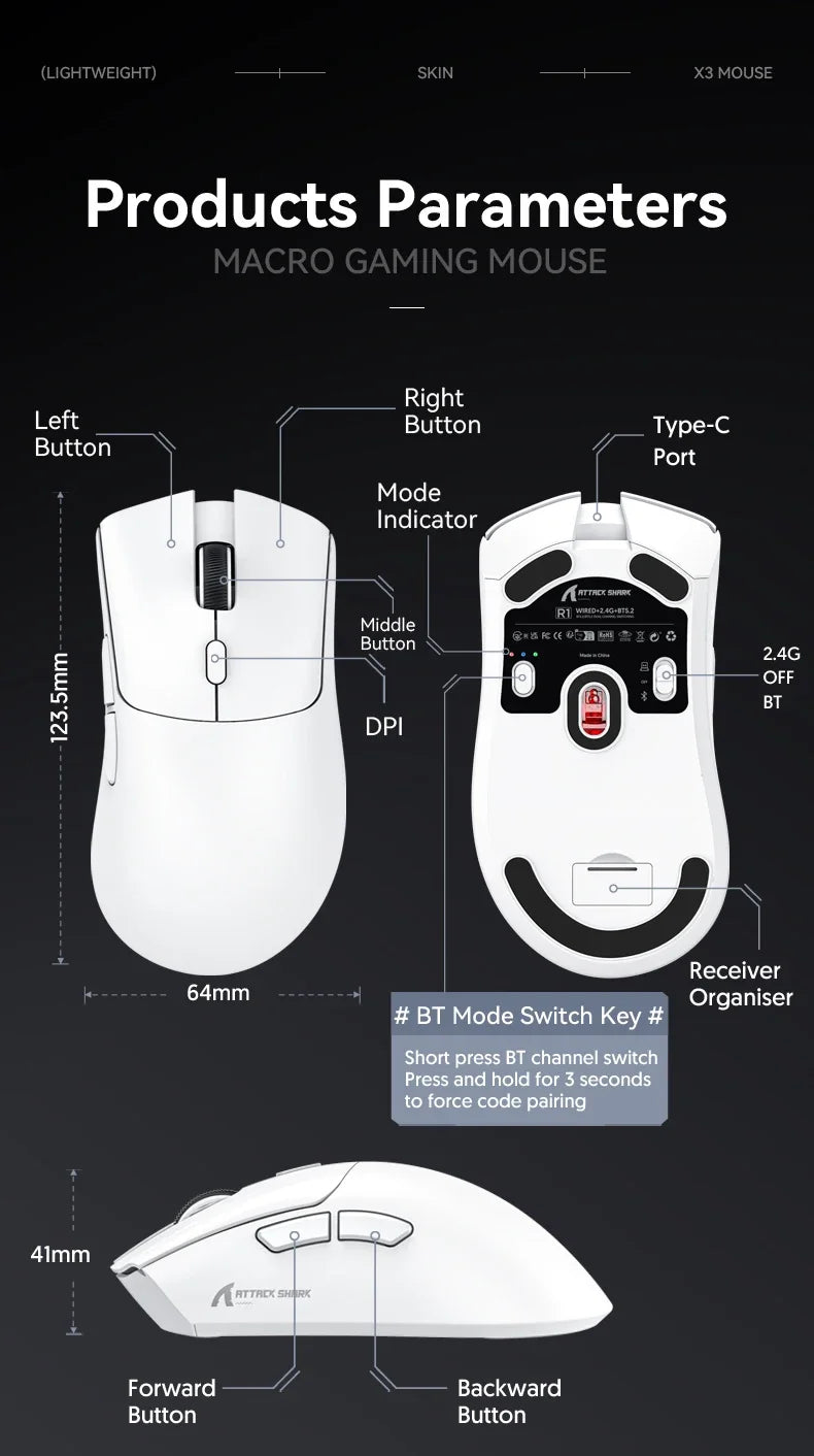 Mouse Gamer Attack Shark R1 Wireless RGB