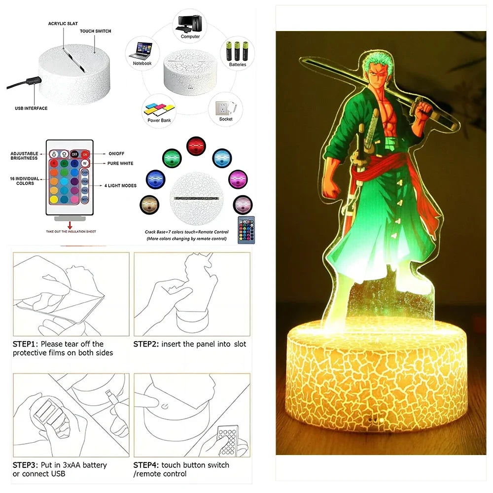 One Piece Luffy & Zoro 3D LED Lamp Action Figures – Anime PVC Collection Model Gift