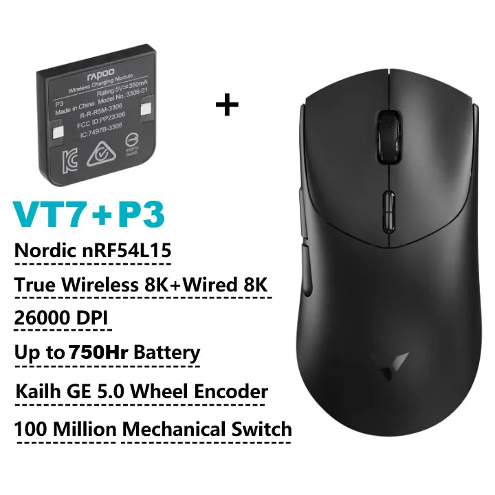 Rapoo VT7 MAX Mouse Gamer Wireless 8K de Alta Performance