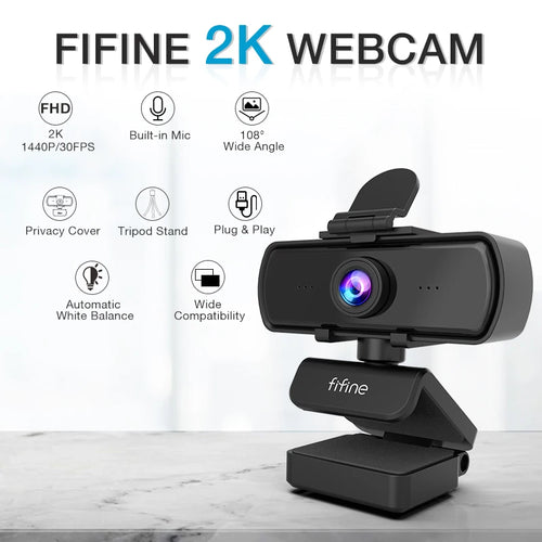 FIFINE 1440p Full HD PC Webcam with Microphone, Tripod, for USB Desktop & Laptop, Live Streaming Webcam for Video Calling - K420