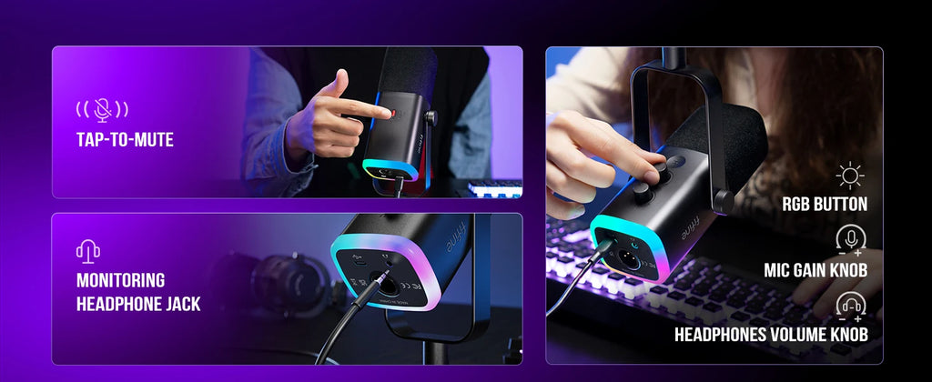 Microfone FIFINE AM8 USB/XLR com RGB e Monitoramento de Áudio