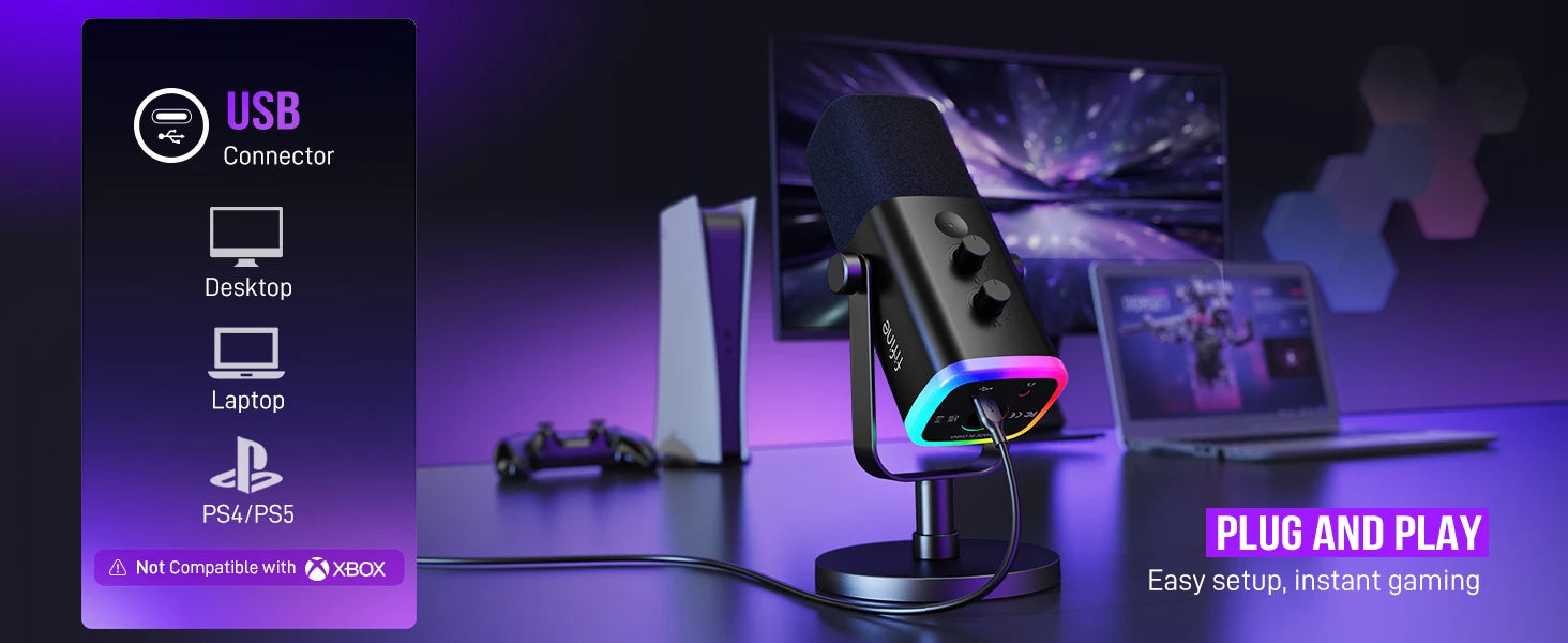 Microfone FIFINE AM8 USB/XLR com RGB e Monitoramento de Áudio