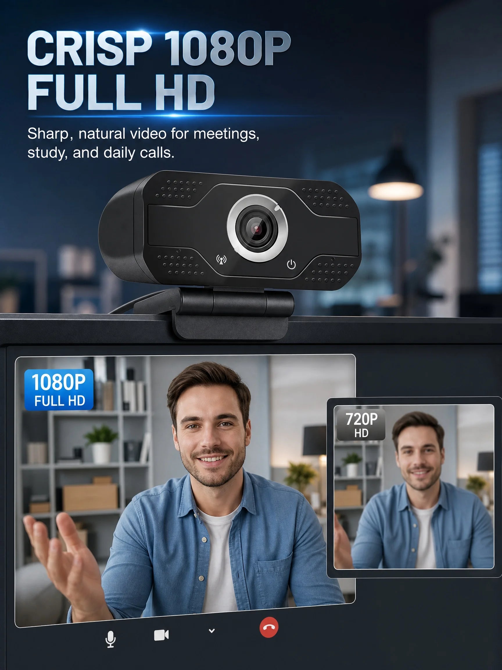 Webcam USB 1080p com Microfone Integrado