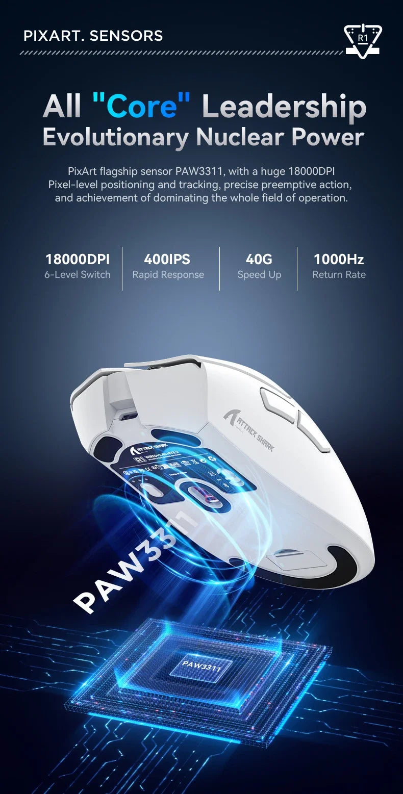 Mouse Gamer Attack Shark R1 Wireless RGB