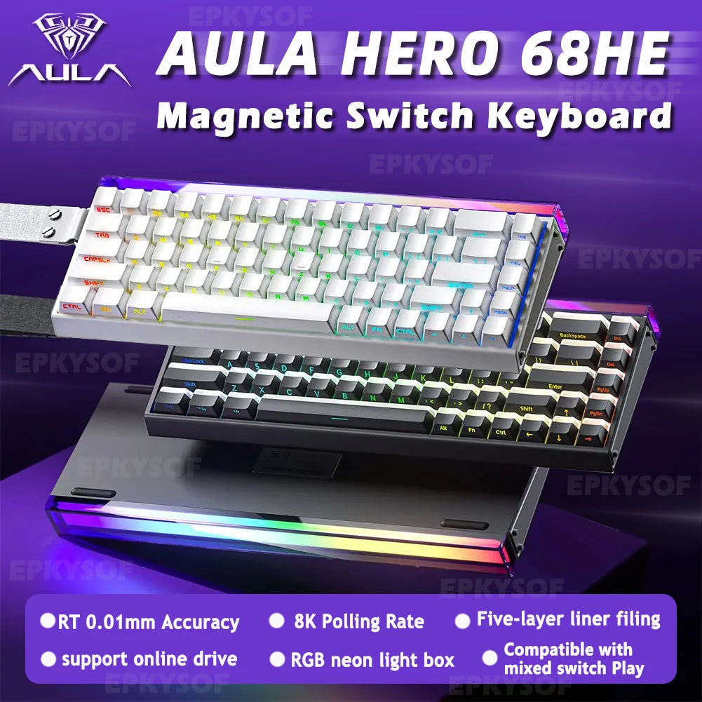 Teclado Mecânico AULA HERO 68HE RGB Gamer 8K