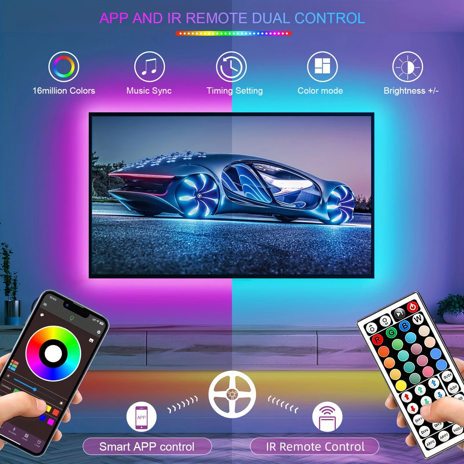 Fita LED RGB APP Control para Quarto Gamer