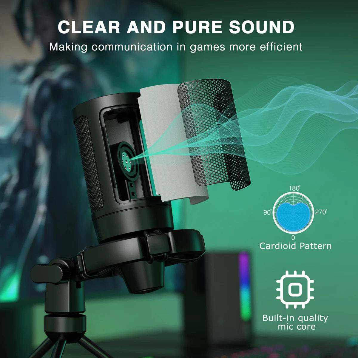 Microfone Condensador FIFINE AmpliGame A2 RGB para Streaming