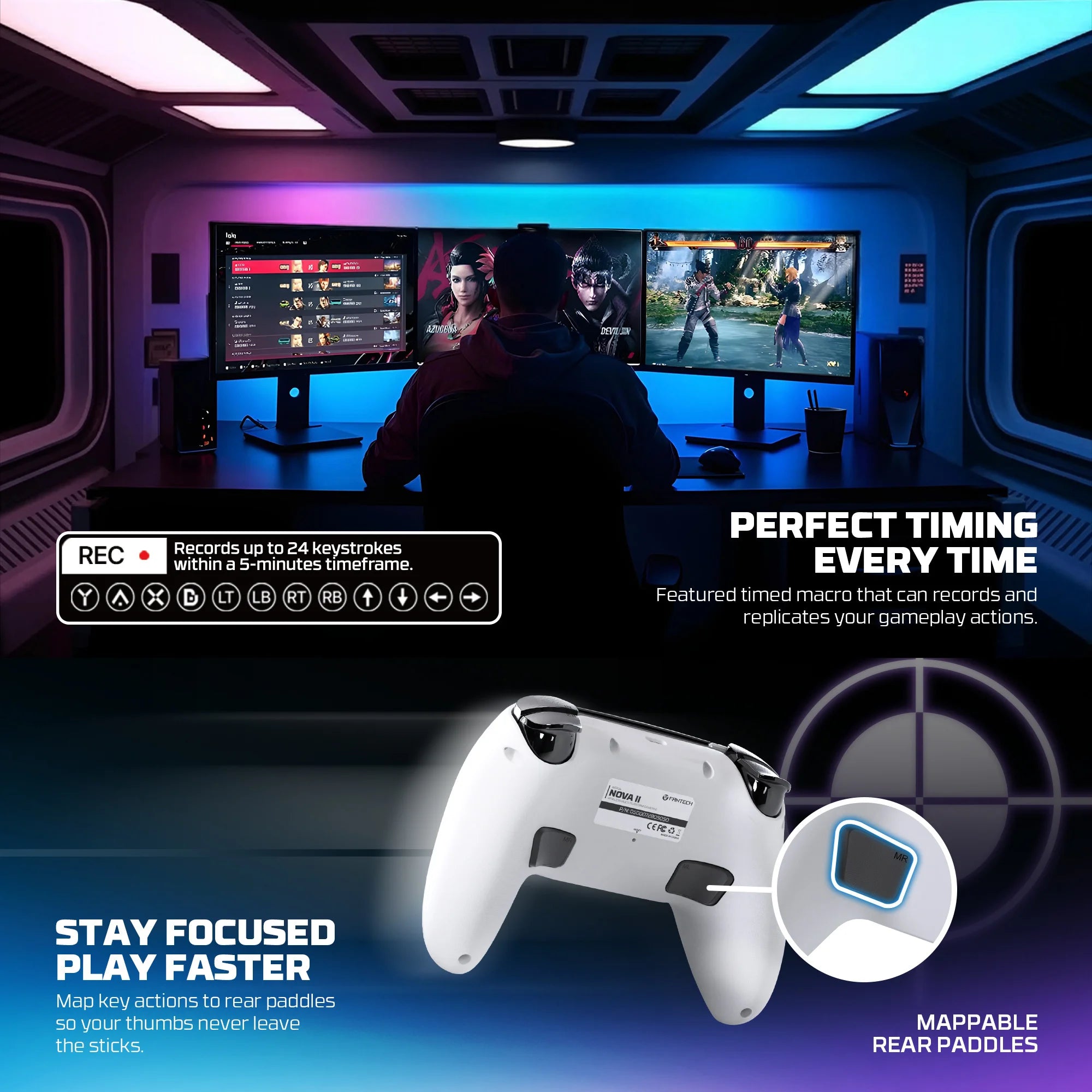 Controle Wireless FANTECH NOVA II para PC, PS4 e Switch