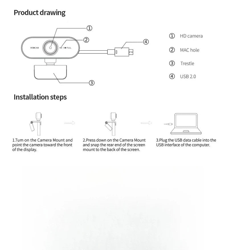 Webcam USB 1080p com Microfone Integrado