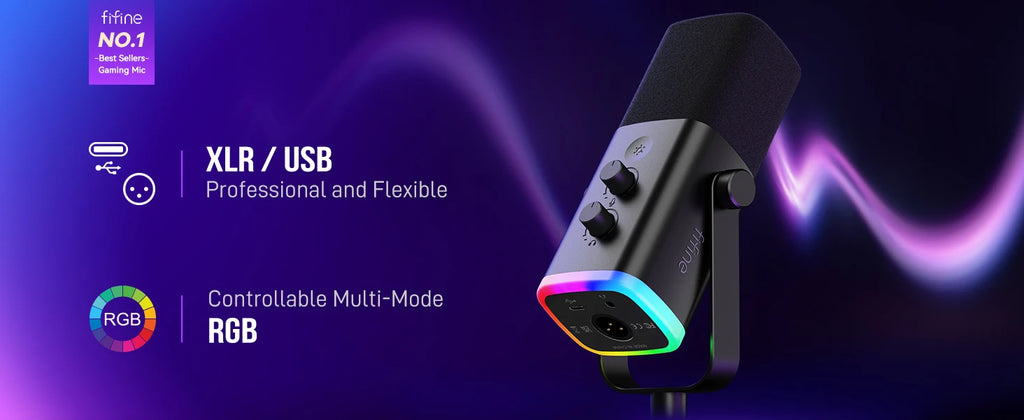 Microfone FIFINE AM8 USB/XLR com RGB e Monitoramento de Áudio