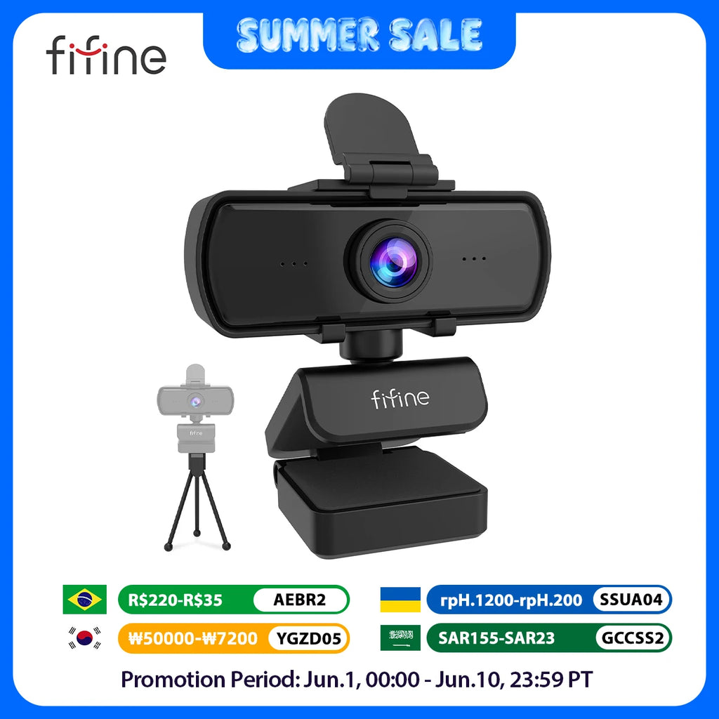 Webcam FIFINE K420 1440p com Microfone Integrado