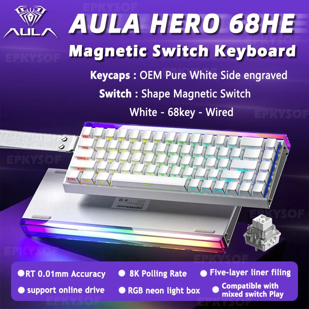 Teclado Mecânico AULA HERO 68HE RGB Gamer 8K
