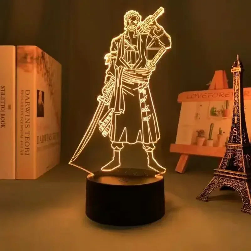 Luminária LED One Piece | Abajur Acrílico Anime com Luffy, Zoro, Chopper e Hancock | Decoração Quarto Infantil e Presente de Aniversário