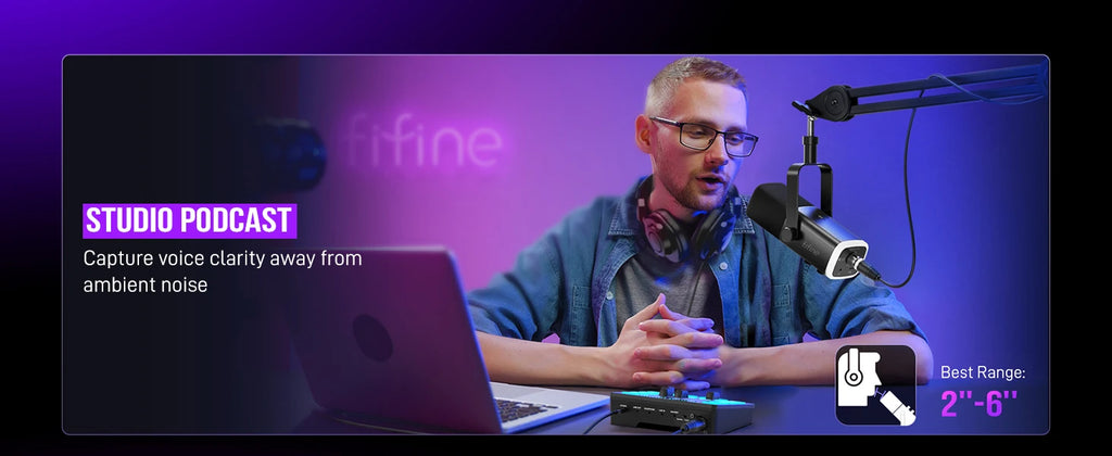 Microfone FIFINE AM8 USB/XLR com RGB e Monitoramento de Áudio