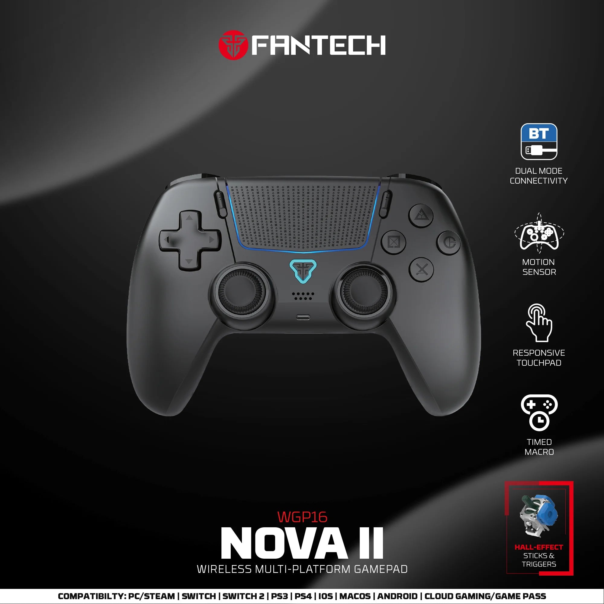 Controle Wireless FANTECH NOVA II para PC, PS4 e Switch