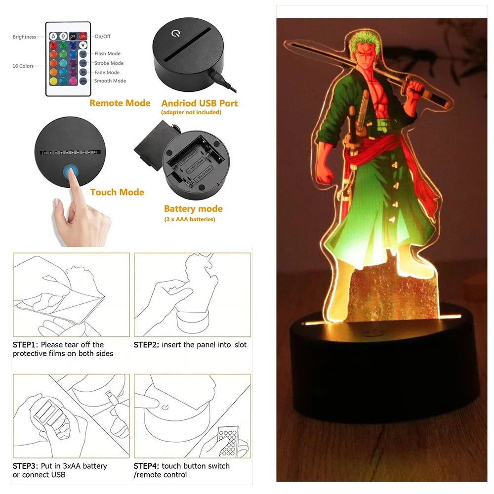 One Piece Luffy & Zoro 3D LED Lamp Action Figures – Anime PVC Collection Model Gift