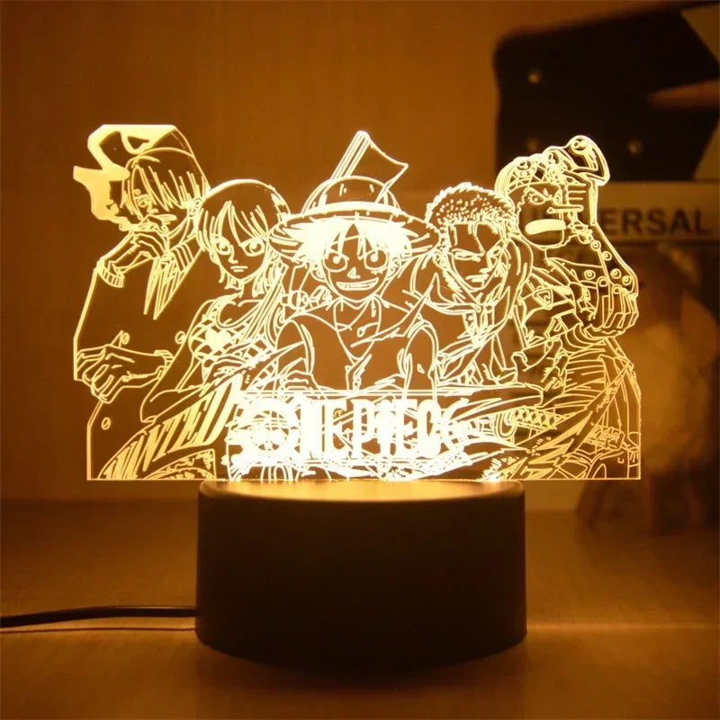 Luminária LED One Piece | Abajur Acrílico Anime com Luffy, Zoro, Chopper e Hancock | Decoração Quarto Infantil e Presente de Aniversário